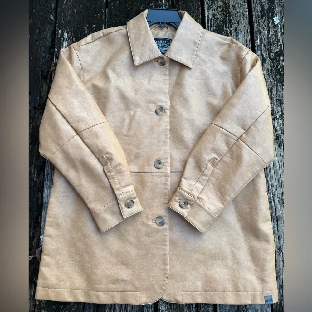 Vintage Levi's Womens Relaxed Fit Button Down Faux Leather M Blazer Jacket T5
